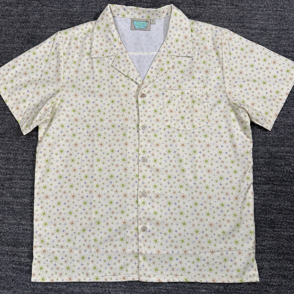 Atomic Tiki Shirt Men Medium Geometric Mid Century Disco 70s Retro Boxy Beach